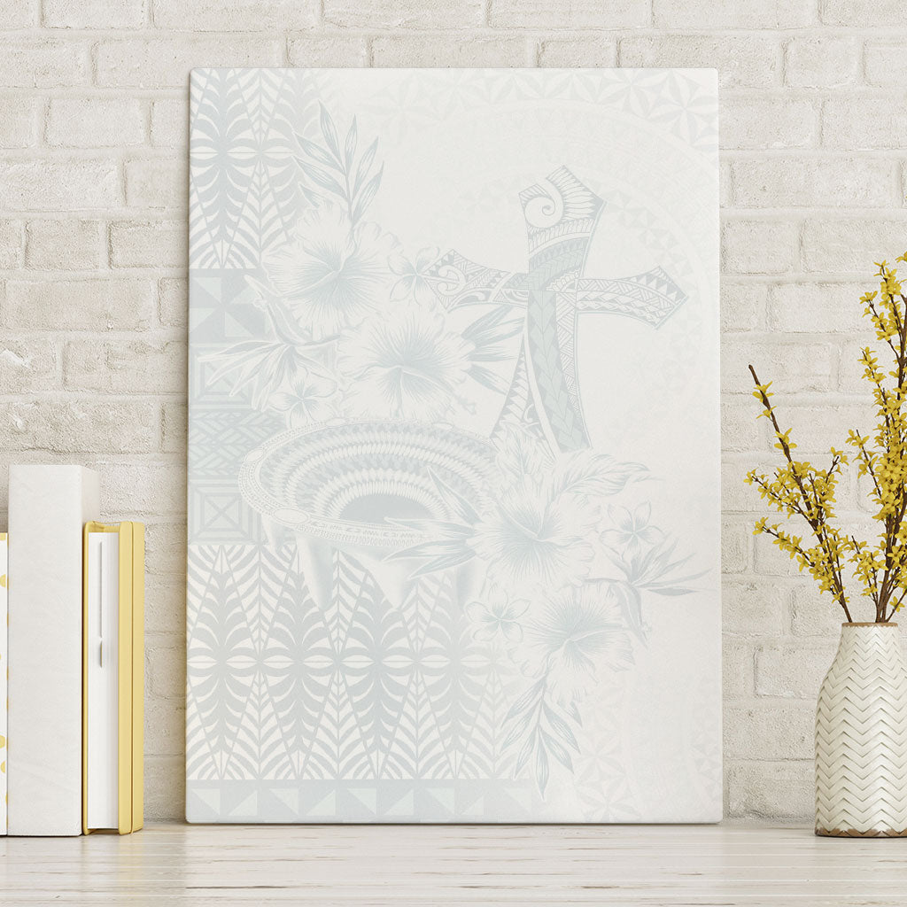 Tonga Ngatu Kupesi White Sunday Fakame Canvas Wall Art Koe Otua Mo Tonga Ko Hoku Tofia