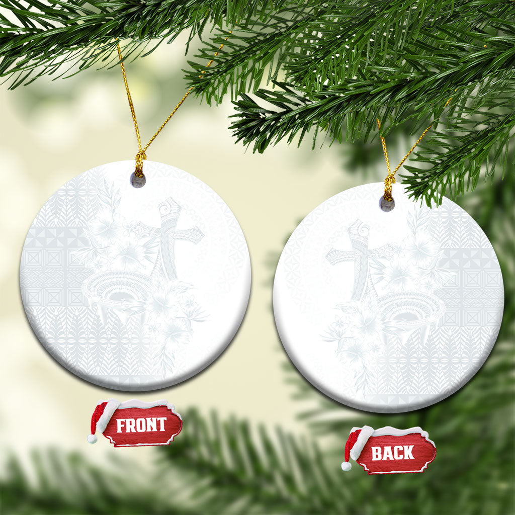 Tonga Ngatu Kupesi White Sunday Fakame Ceramic Ornament Koe Otua Mo Tonga Ko Hoku Tofia