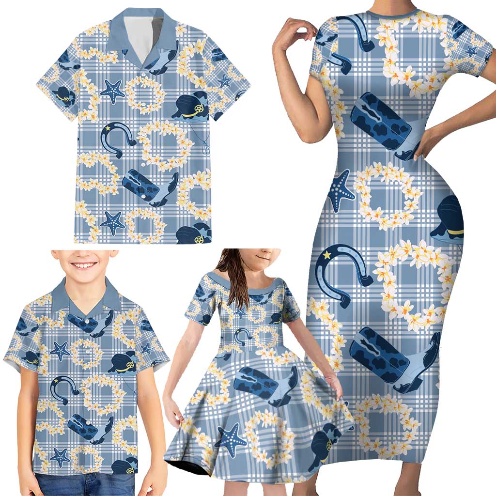 Aloha Hawaii Paniolo Jeans Palaka Family Matching Short Sleeve Bodycon Dress and Hawaiian Shirt Coastal Rodeo - Polynesian Pride