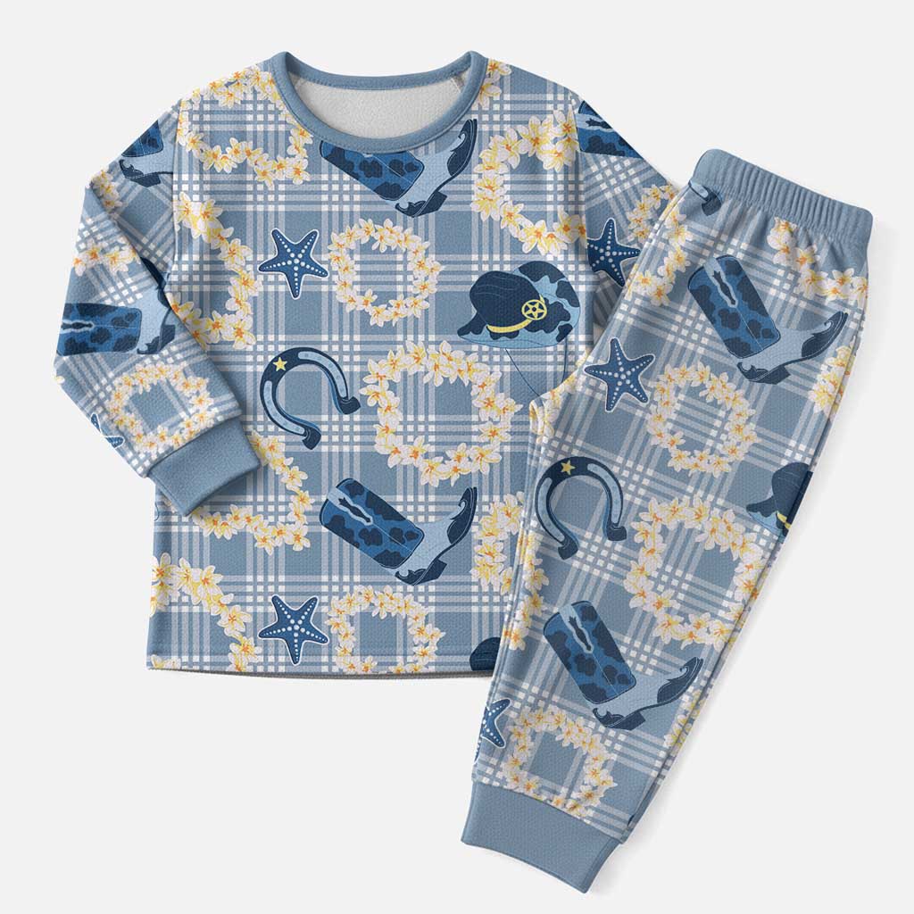 Aloha Hawaii Paniolo Jeans Palaka Christmas Pajama Set Coastal Rodeo LT7 Men Pastel Blue - Polynesian Pride