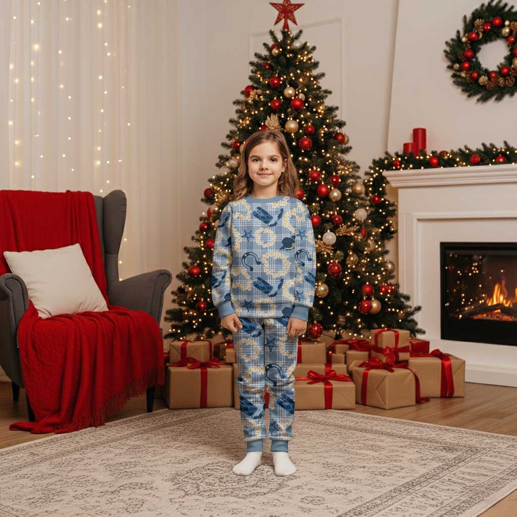 Aloha Hawaii Paniolo Jeans Palaka Christmas Pajama Set Coastal Rodeo LT7 Kid Pastel Blue - Polynesian Pride