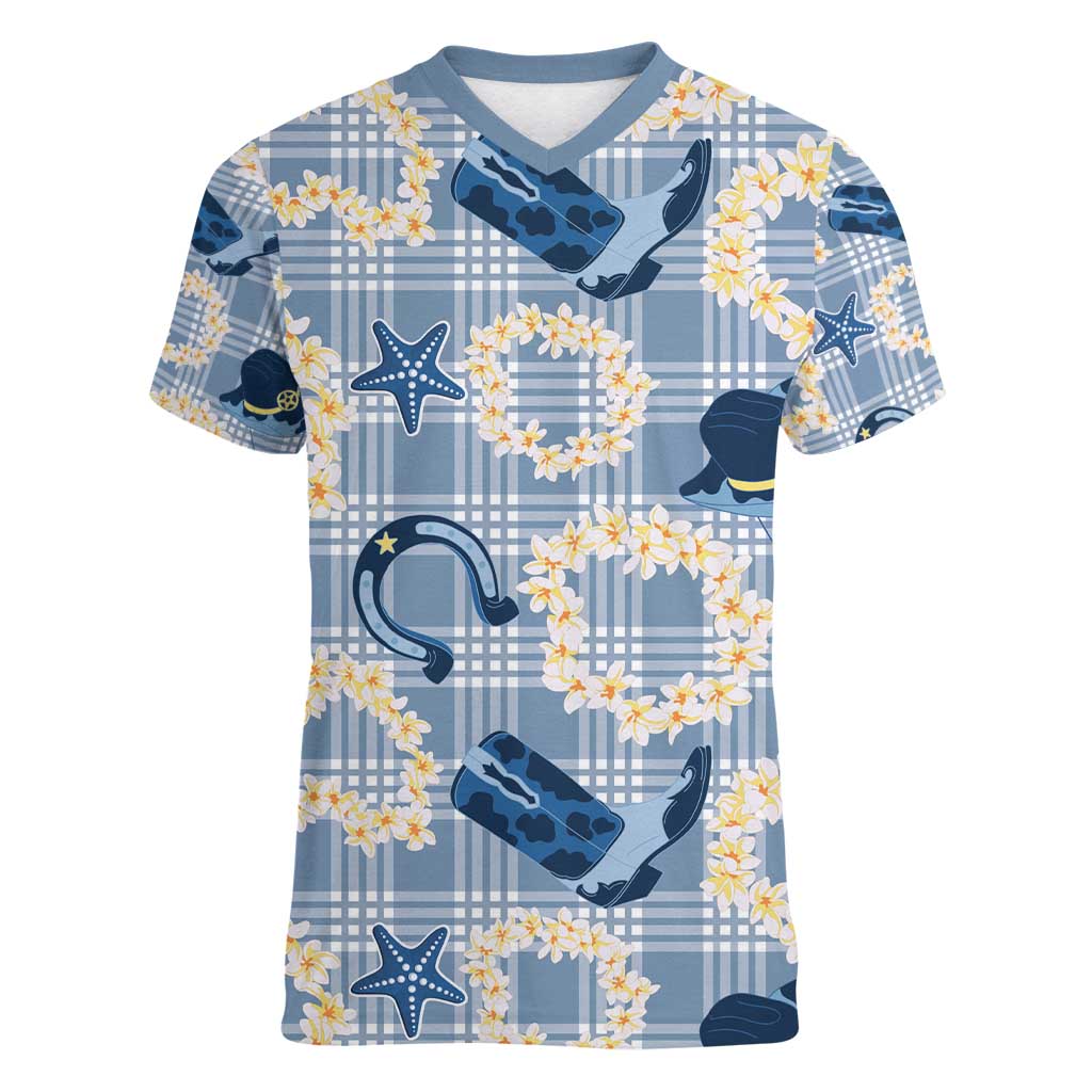 Aloha Hawaii Paniolo Jeans Palaka Women V-Neck T-Shirt Coastal Rodeo - Polynesian Pride