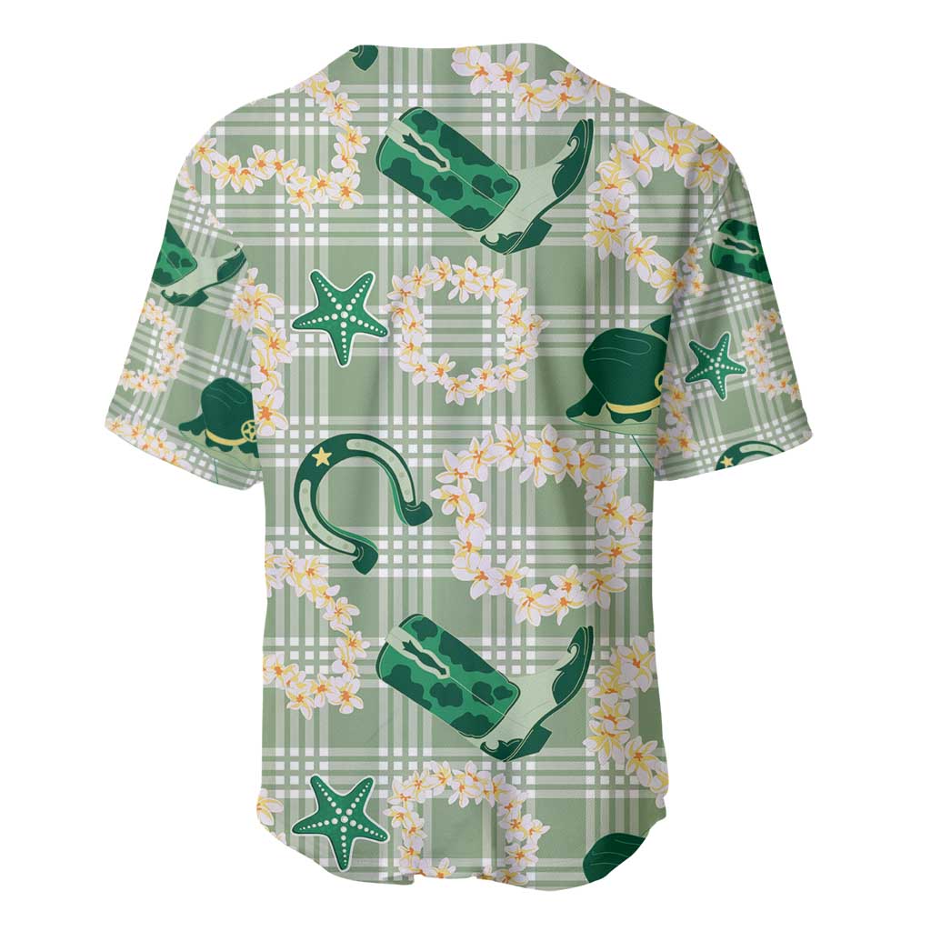 Aloha Hawaii Paniolo Mint Palaka Baseball Jersey Coastal Rodeo - Polynesian Pride