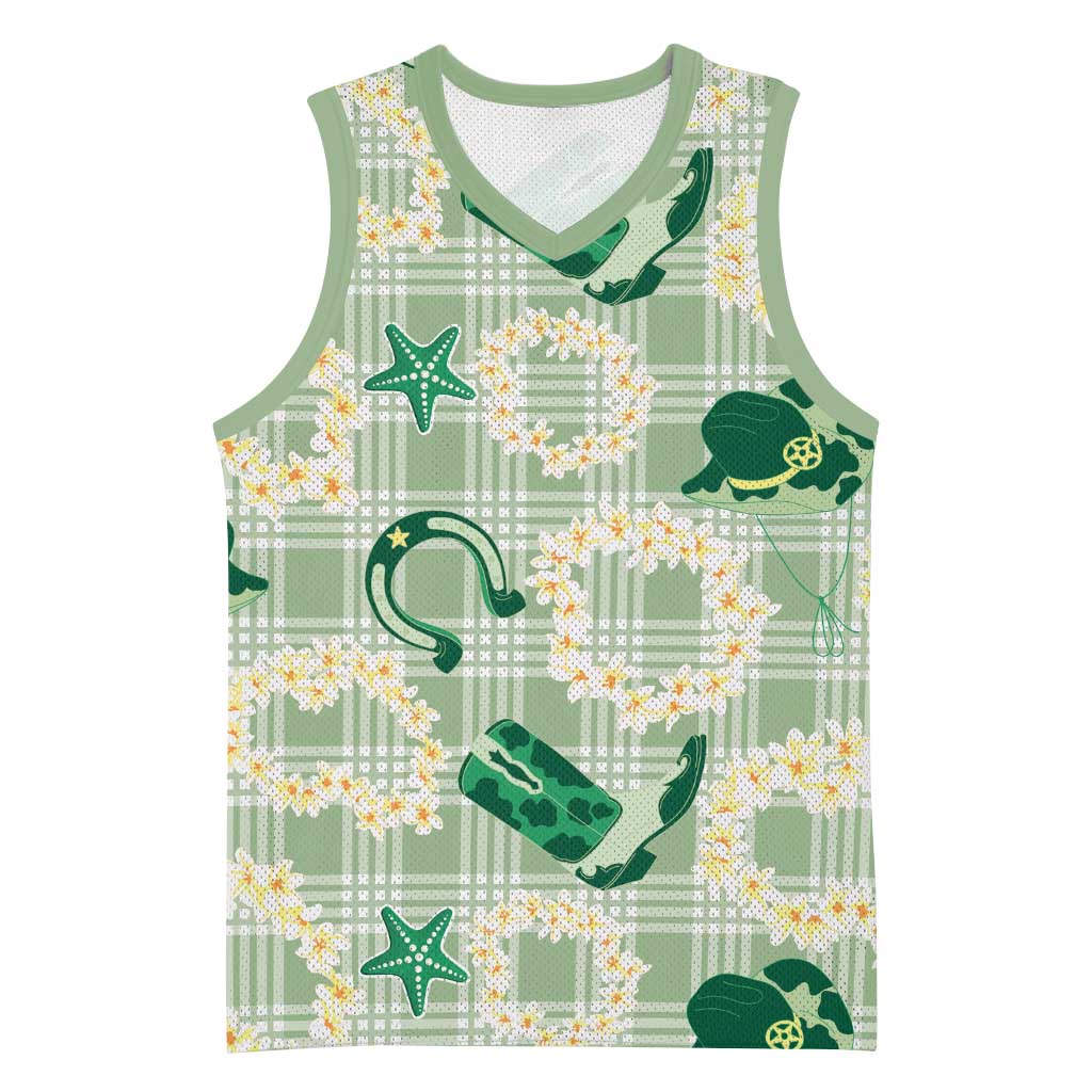 Aloha Hawaii Paniolo Mint Palaka Basketball Jersey Coastal Rodeo - Polynesian Pride