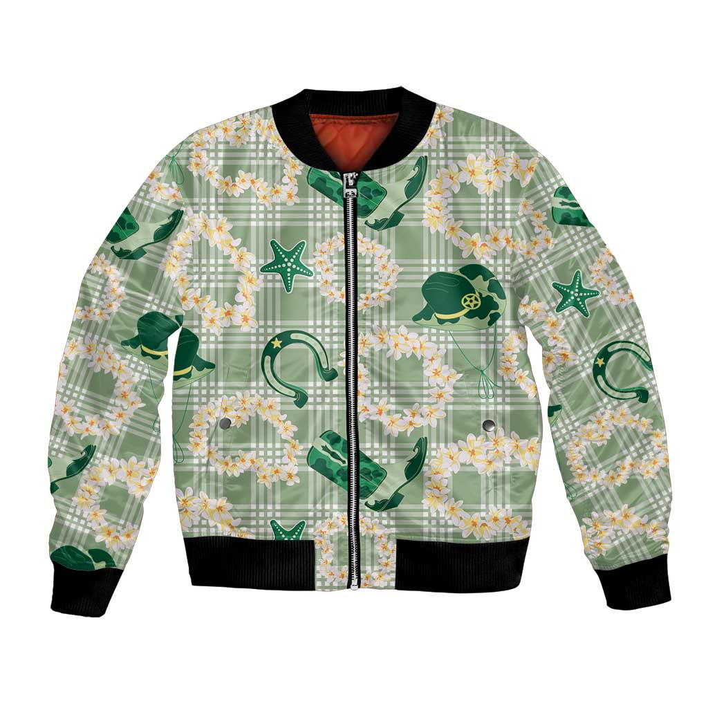 Aloha Hawaii Paniolo Mint Palaka Bomber Jacket Coastal Rodeo - Polynesian Pride