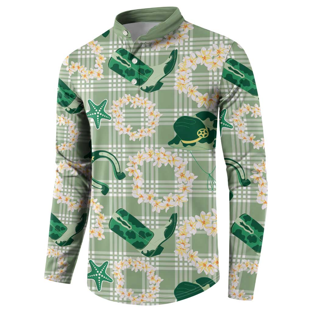 Aloha Hawaii Paniolo Mint Palaka Button Sweatshirt Coastal Rodeo - Polynesian Pride