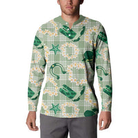 Aloha Hawaii Paniolo Mint Palaka Button Sweatshirt Coastal Rodeo - Polynesian Pride
