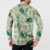 Aloha Hawaii Paniolo Mint Palaka Button Sweatshirt Coastal Rodeo - Polynesian Pride