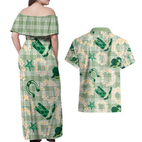 Aloha Hawaii Paniolo Mint Palaka Couples Matching Off Shoulder Maxi Dress and Hawaiian Shirt Coastal Rodeo - Polynesian Pride