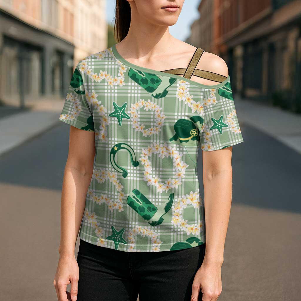 Aloha Hawaii Paniolo Mint Palaka Cross Shoulder Shirt Coastal Rodeo - Polynesian Pride