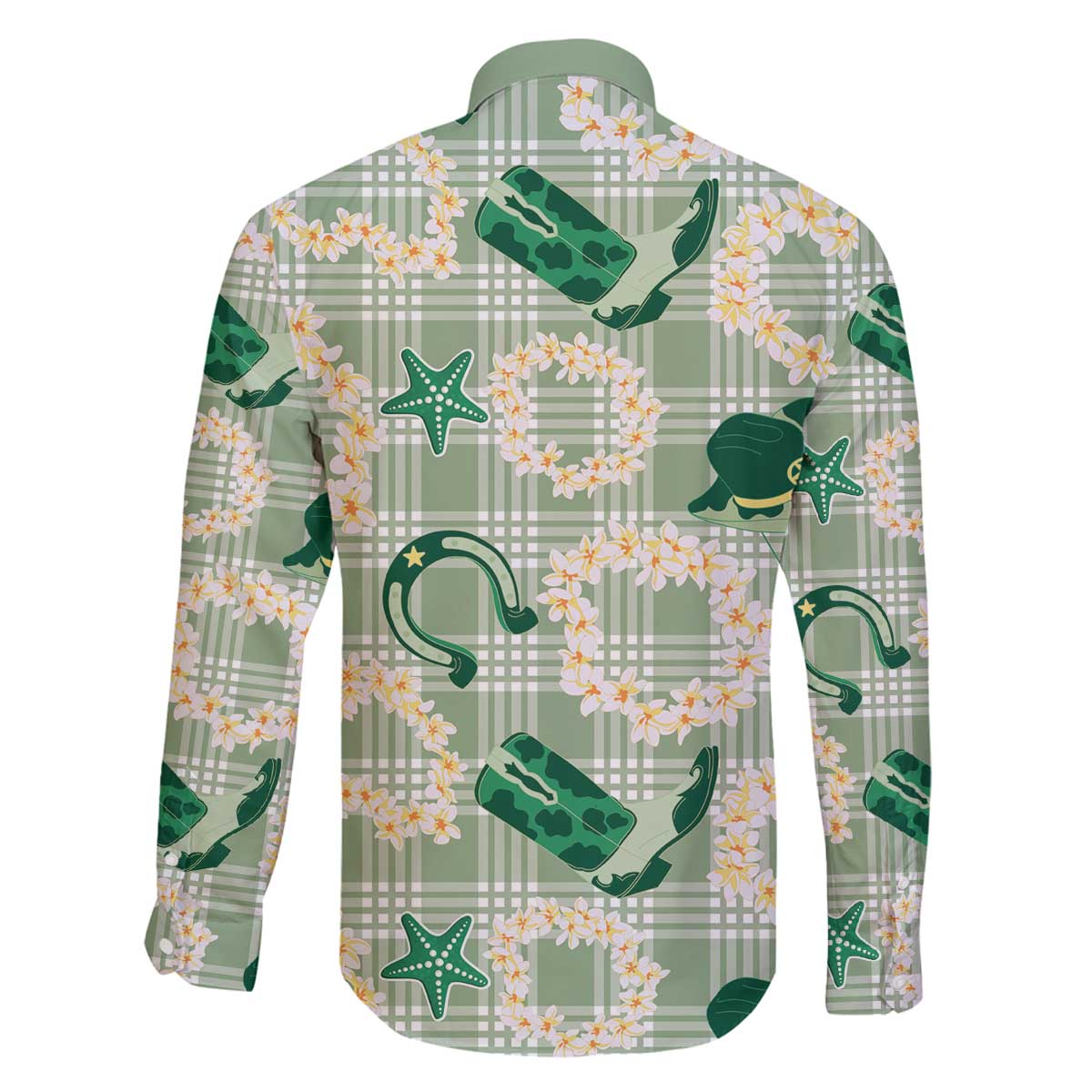 Aloha Hawaii Paniolo Mint Palaka Family Matching Off The Shoulder Long Sleeve Dress and Hawaiian Shirt Coastal Rodeo - Polynesian Pride