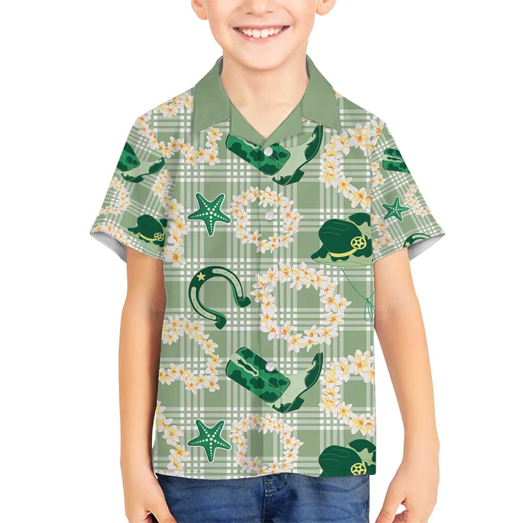 Aloha Hawaii Paniolo Mint Palaka Family Matching Puletasi and Hawaiian Shirt Coastal Rodeo - Polynesian Pride