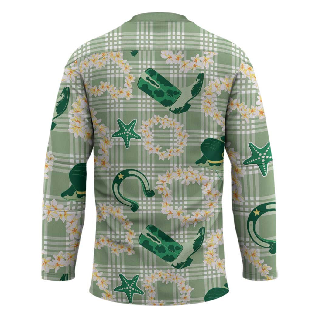Aloha Hawaii Paniolo Mint Palaka Hockey Jersey Coastal Rodeo - Polynesian Pride