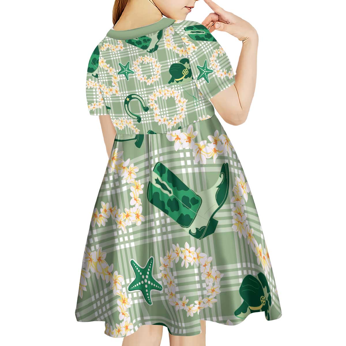 Aloha Hawaii Paniolo Mint Palaka Kid Short Sleeve Dress Coastal Rodeo - Polynesian Pride