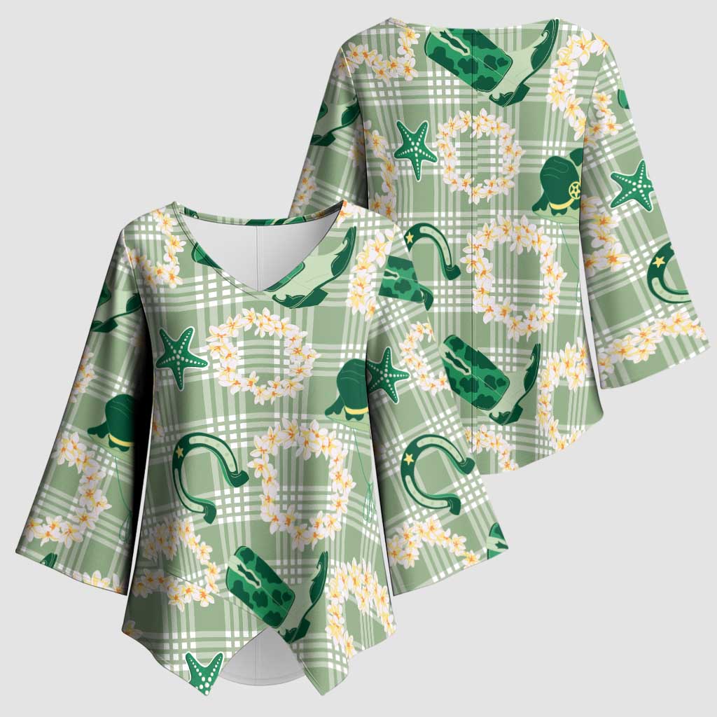 Aloha Hawaii Paniolo Mint Palaka Kimono Sleeve Blouse Coastal Rodeo - Polynesian Pride