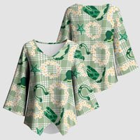 Aloha Hawaii Paniolo Mint Palaka Kimono Sleeve Blouse Coastal Rodeo - Polynesian Pride