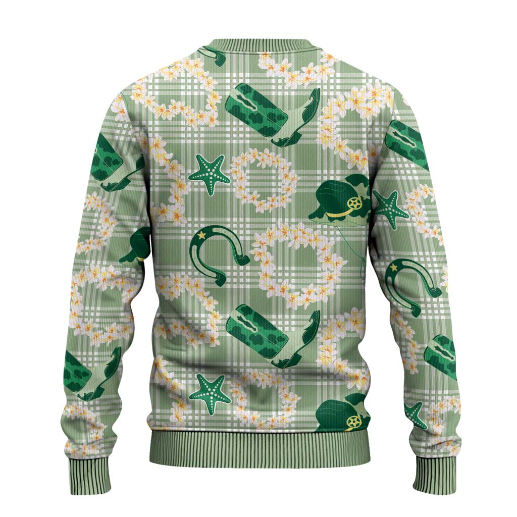 Aloha Hawaii Paniolo Mint Palaka Ugly Christmas Sweater Coastal Rodeo - Polynesian Pride