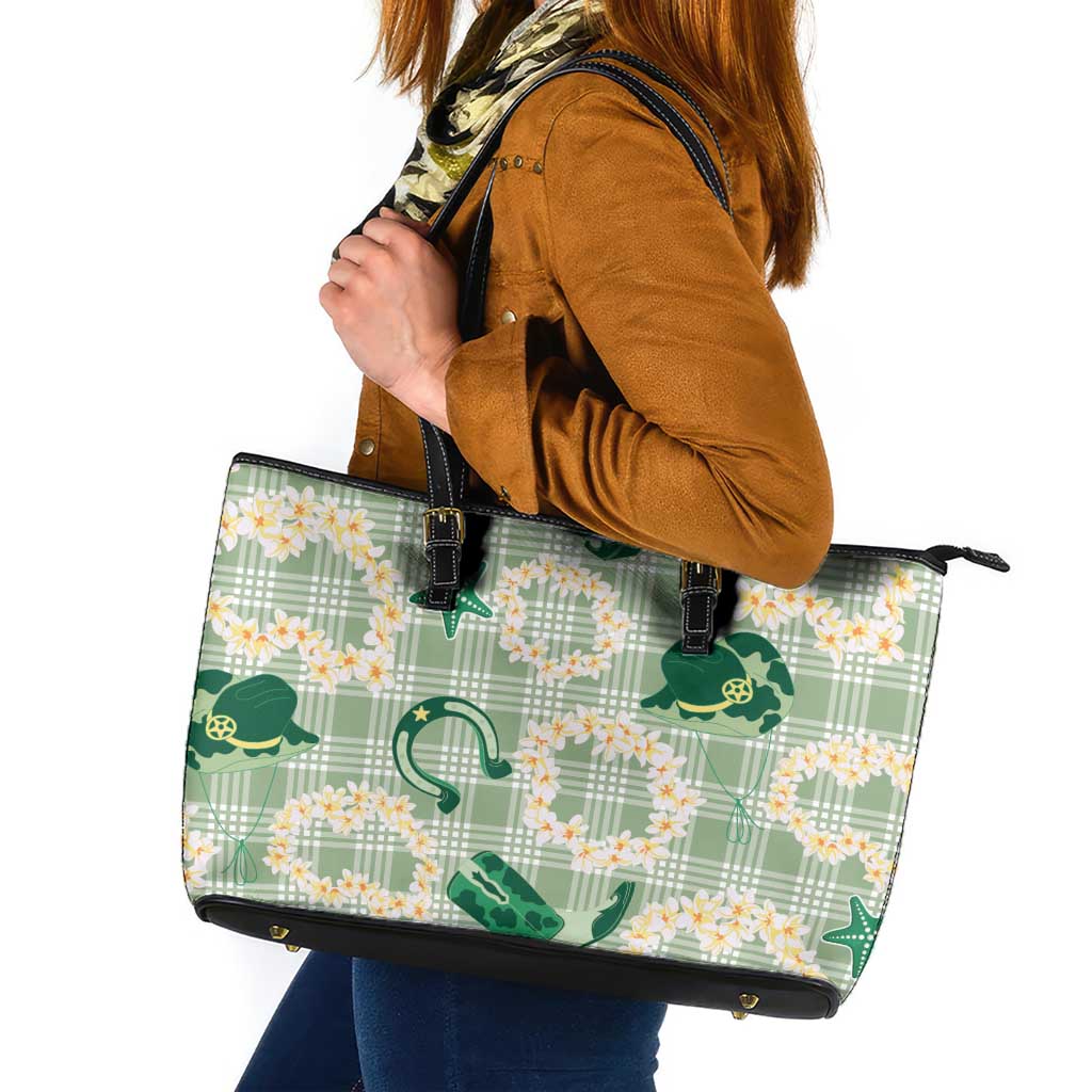 Aloha Hawaii Paniolo Mint Palaka Leather Tote Bag Coastal Rodeo - Polynesian Pride