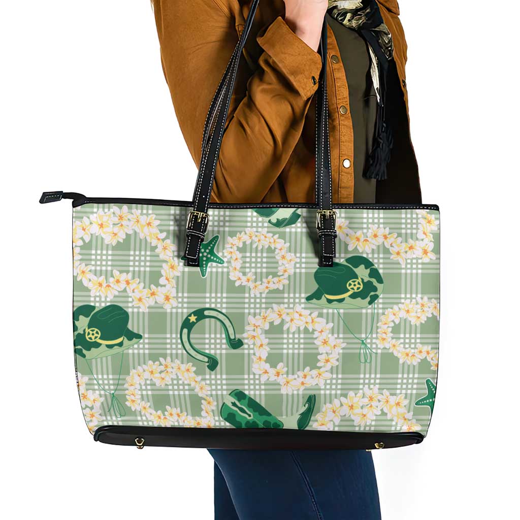 Aloha Hawaii Paniolo Mint Palaka Leather Tote Bag Coastal Rodeo - Polynesian Pride