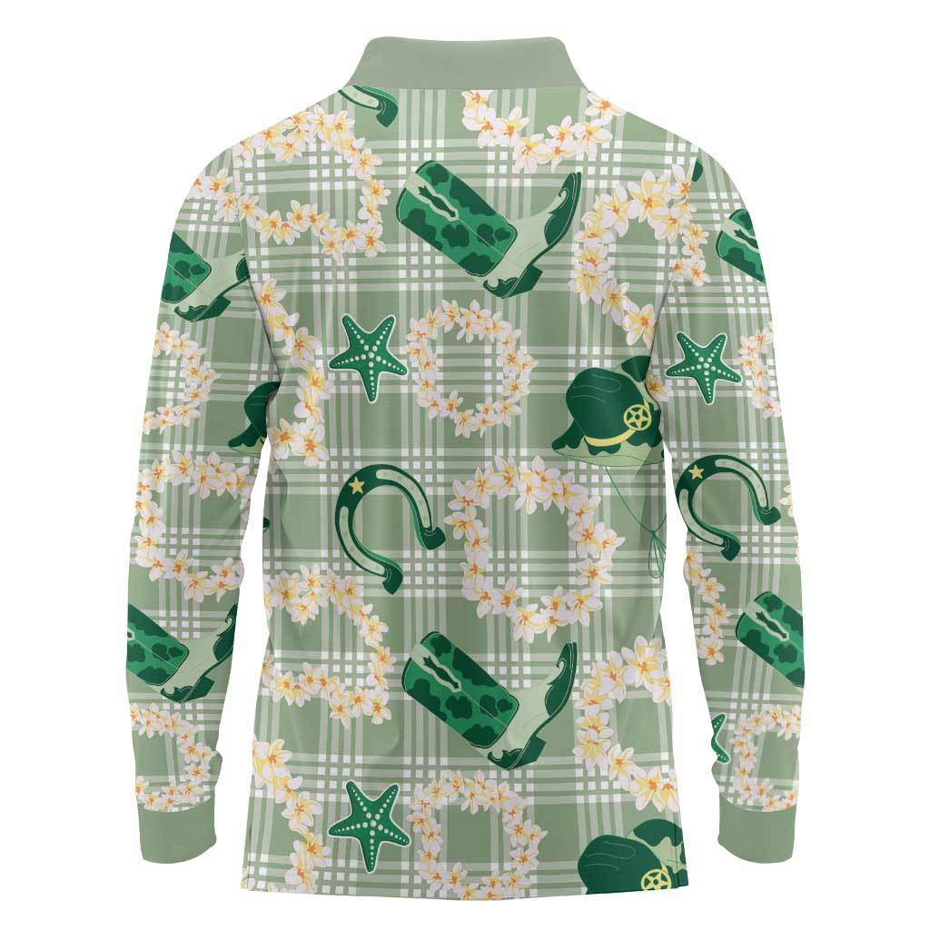 Aloha Hawaii Paniolo Mint Palaka Long Sleeve Polo Shirt Coastal Rodeo - Polynesian Pride