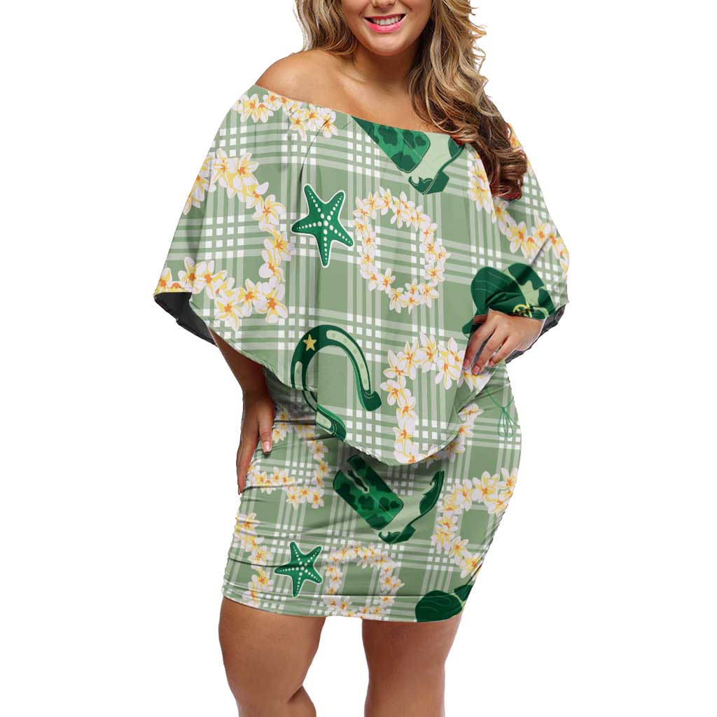 Aloha Hawaii Paniolo Mint Palaka Off Shoulder Short Dress Coastal Rodeo - Polynesian Pride