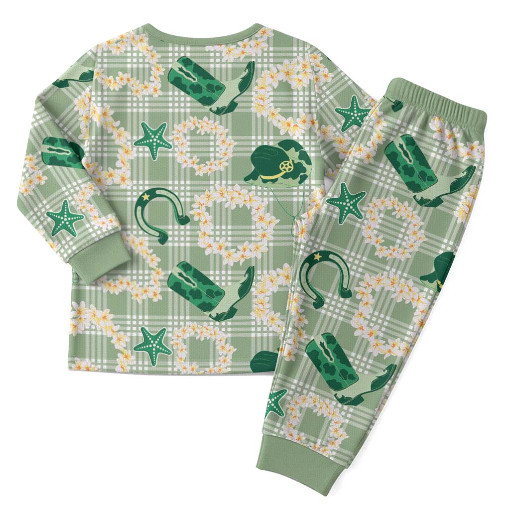 Aloha Hawaii Paniolo Mint Palaka Christmas Pajama Set Coastal Rodeo - Polynesian Pride