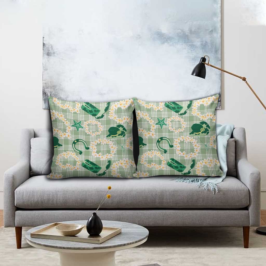 Aloha Hawaii Paniolo Mint Palaka Pillow Cover Coastal Rodeo - Polynesian Pride