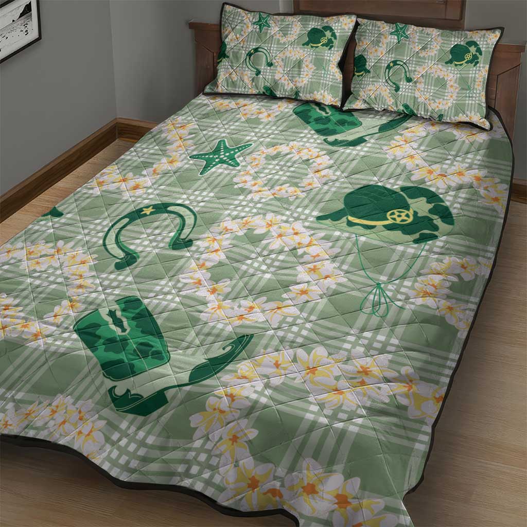 Aloha Hawaii Paniolo Mint Palaka Quilt Bed Set Coastal Rodeo - Polynesian Pride