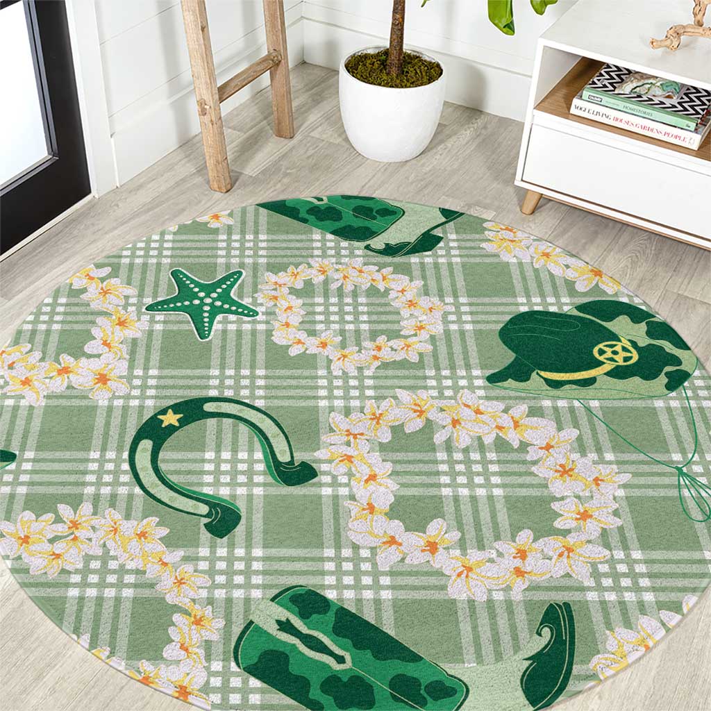 Aloha Hawaii Paniolo Mint Palaka Round Carpet Coastal Rodeo - Polynesian Pride