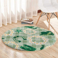 Aloha Hawaii Paniolo Mint Palaka Round Carpet Coastal Rodeo - Polynesian Pride