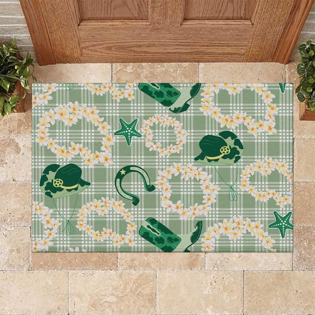 Aloha Hawaii Paniolo Mint Palaka Rubber Doormat Coastal Rodeo - Polynesian Pride