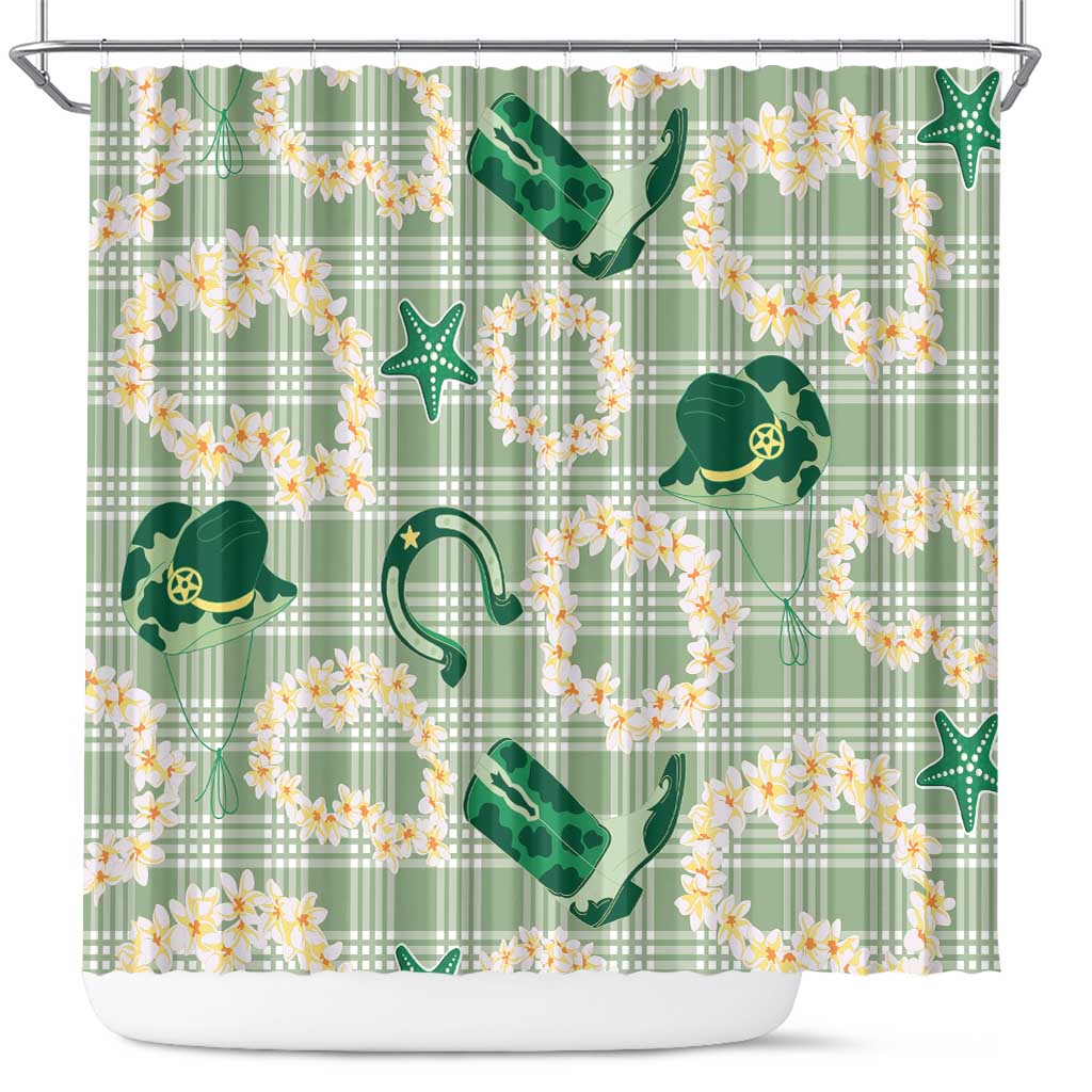 Aloha Hawaii Paniolo Mint Palaka Shower Curtain Coastal Rodeo - Polynesian Pride