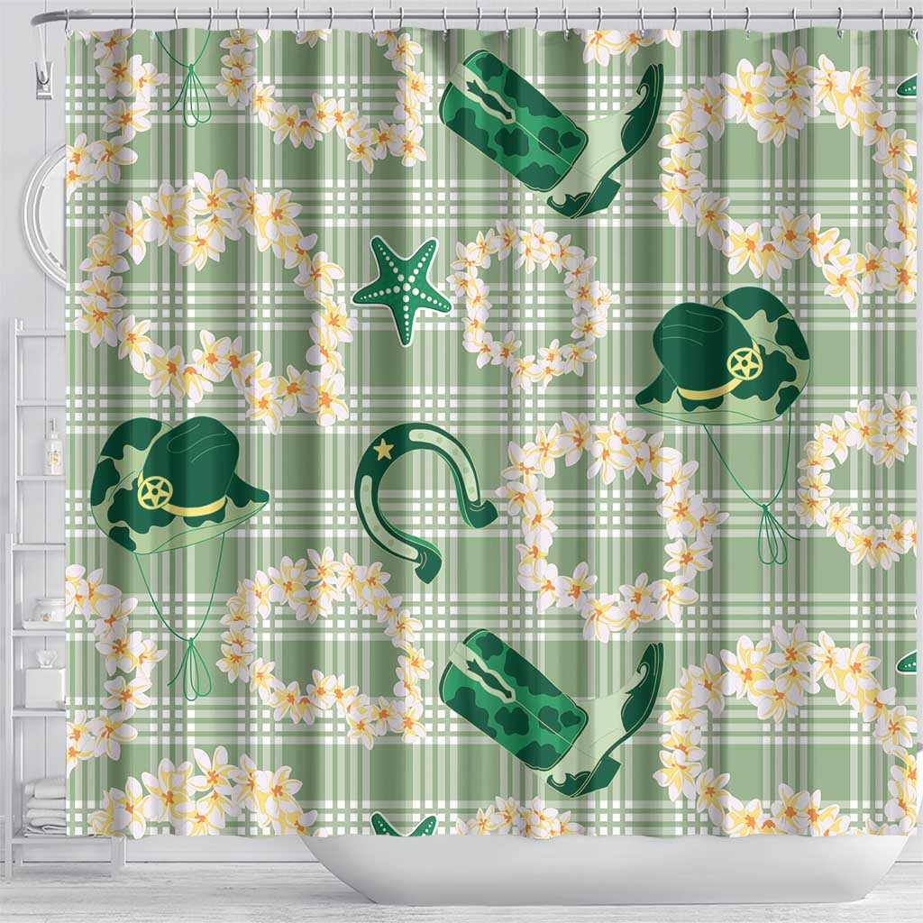 Aloha Hawaii Paniolo Mint Palaka Shower Curtain Coastal Rodeo - Polynesian Pride