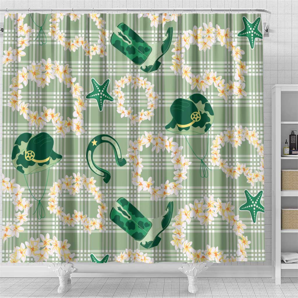Aloha Hawaii Paniolo Mint Palaka Shower Curtain Coastal Rodeo - Polynesian Pride