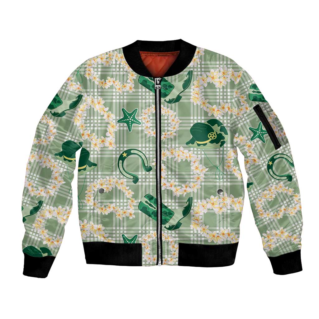 Aloha Hawaii Paniolo Mint Palaka Sleeve Zip Bomber Jacket Coastal Rodeo - Polynesian Pride