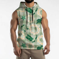 Aloha Hawaii Paniolo Mint Palaka Sleeveless Hoodie Coastal Rodeo - Polynesian Pride