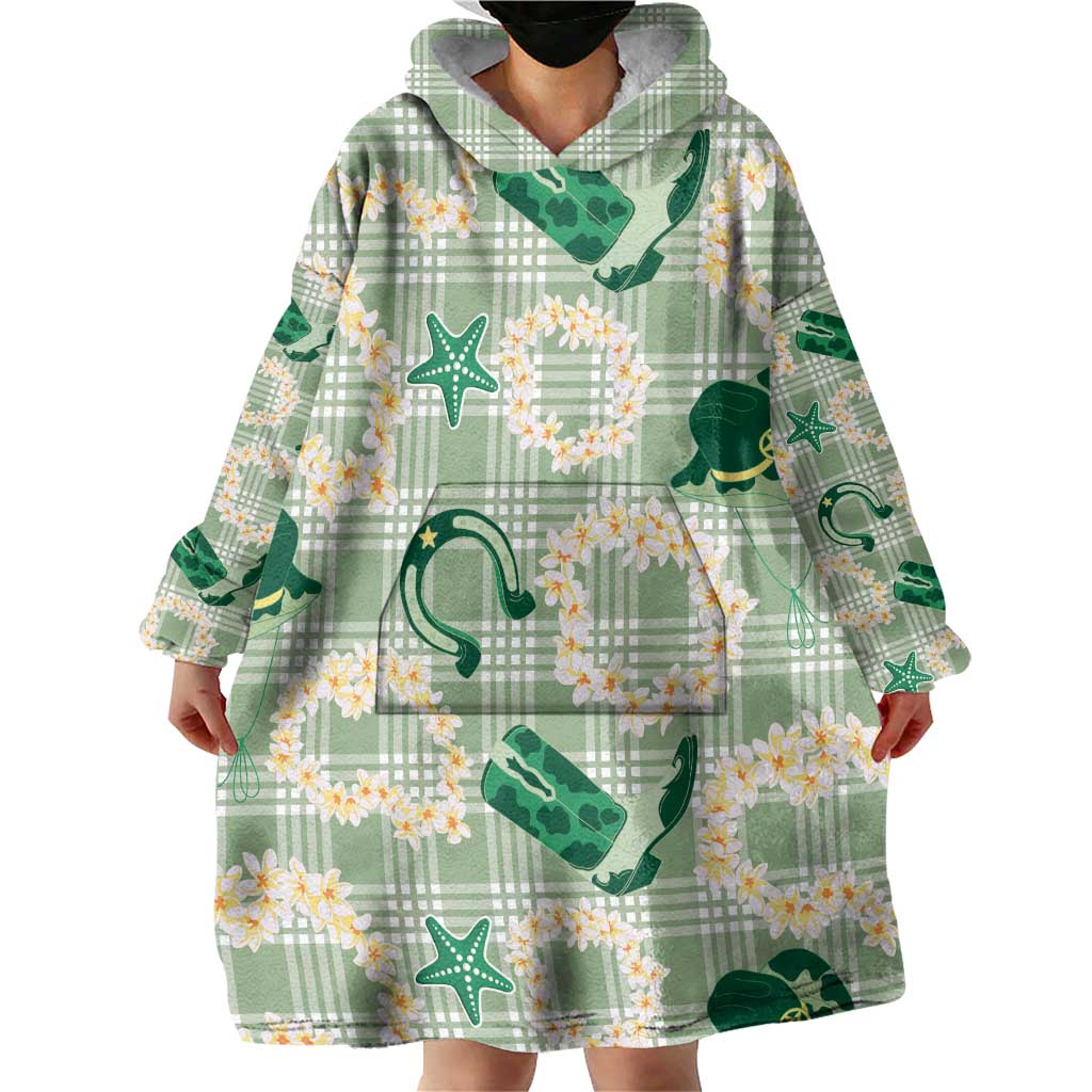 Aloha Hawaii Paniolo Mint Palaka Wearable Blanket Hoodie Coastal Rodeo - Polynesian Pride