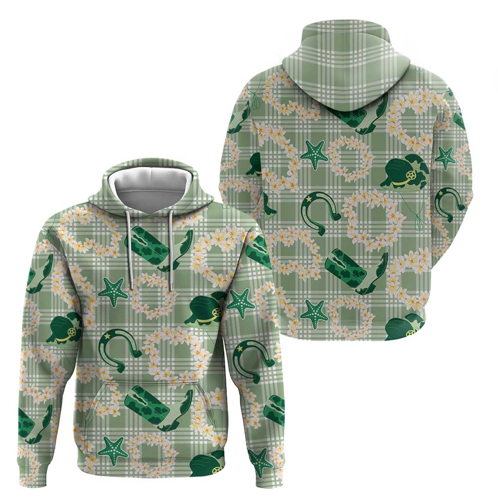 Aloha Hawaii Paniolo Mint Palaka Zip Hoodie Coastal Rodeo - Polynesian Pride