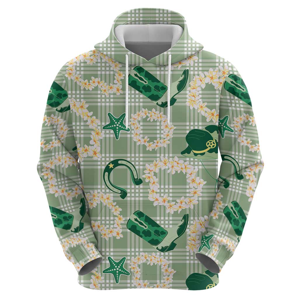 Aloha Hawaii Paniolo Mint Palaka Zip Hoodie Coastal Rodeo - Polynesian Pride