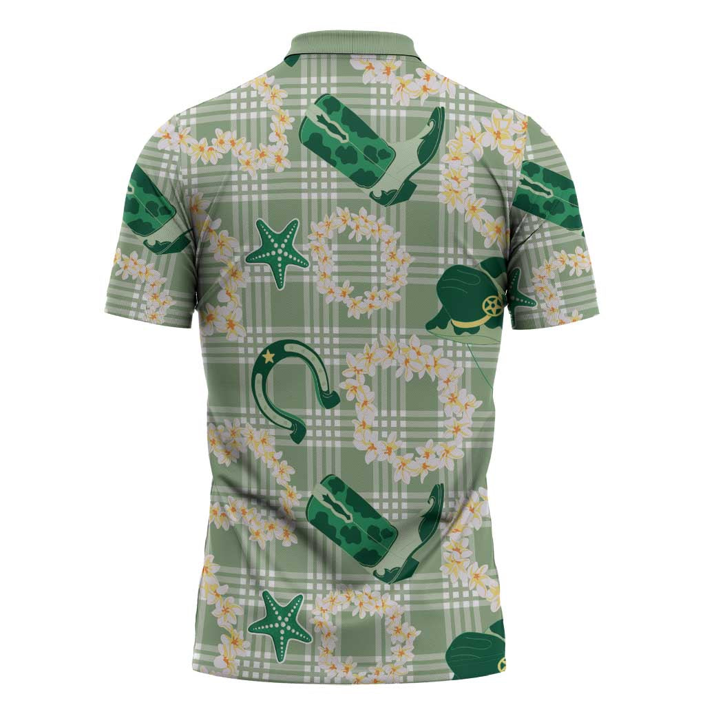 Aloha Hawaii Paniolo Mint Palaka Zipper Polo Shirt Coastal Rodeo - Polynesian Pride