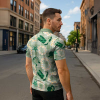 Aloha Hawaii Paniolo Mint Palaka Zipper Polo Shirt Coastal Rodeo - Polynesian Pride