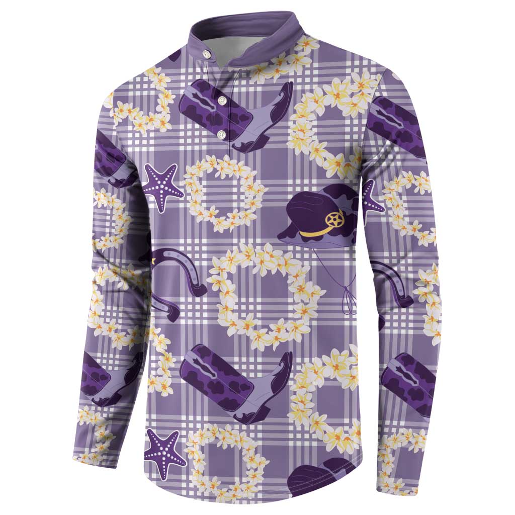 Aloha Hawaii Paniolo Lavender Palaka Button Sweatshirt Coastal Rodeo - Polynesian Pride