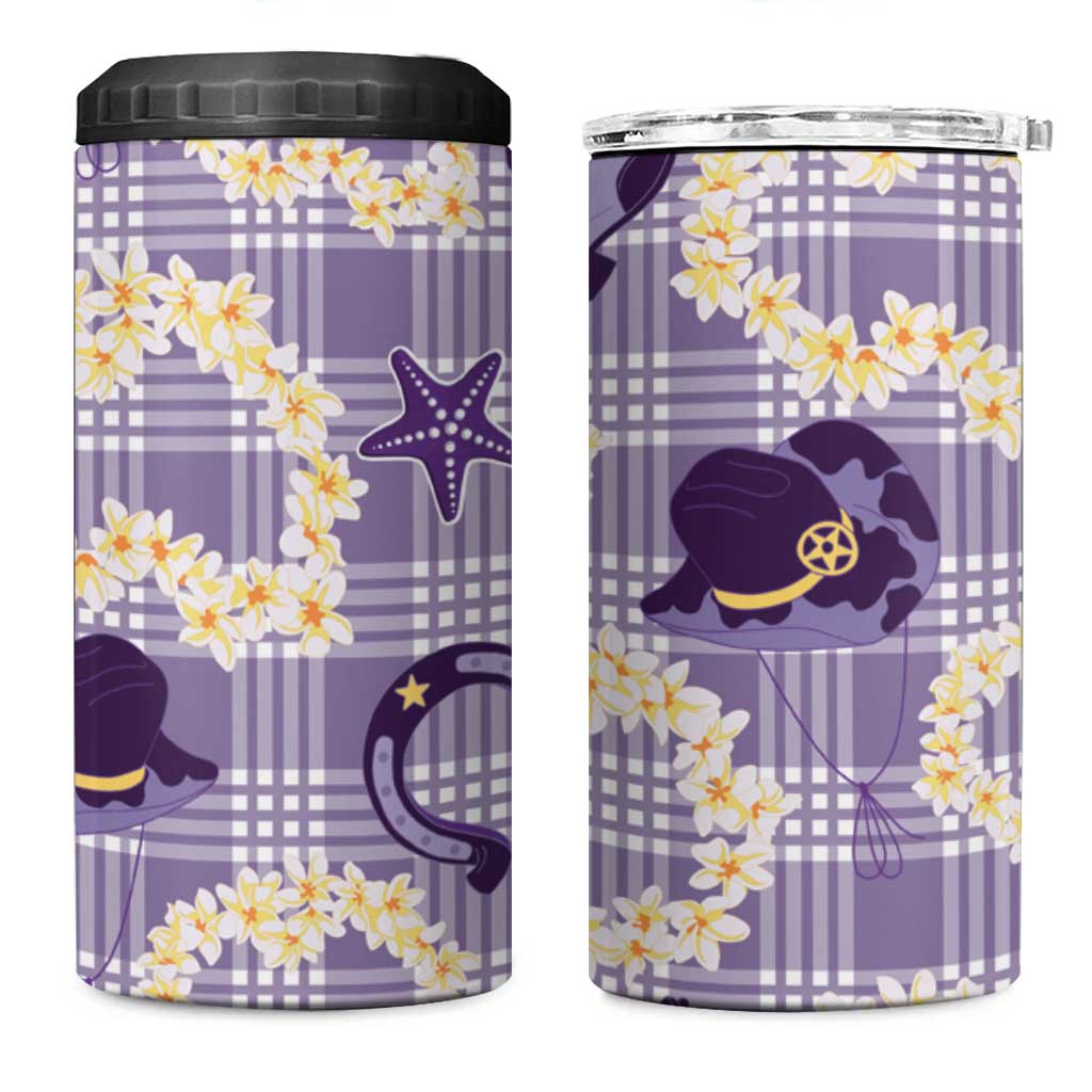 Aloha Hawaii Paniolo Lavender Palaka 4 in 1 Can Cooler Tumbler Coastal Rodeo - Polynesian Pride