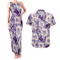 Aloha Hawaii Paniolo Lavender Palaka Couples Matching Tank Maxi Dress and Hawaiian Shirt Coastal Rodeo - Polynesian Pride