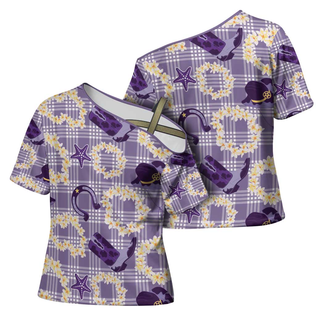 Aloha Hawaii Paniolo Lavender Palaka Cross Shoulder Shirt Coastal Rodeo - Polynesian Pride