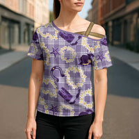 Aloha Hawaii Paniolo Lavender Palaka Cross Shoulder Shirt Coastal Rodeo - Polynesian Pride