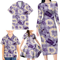 Aloha Hawaii Paniolo Lavender Palaka Family Matching Long Sleeve Bodycon Dress and Hawaiian Shirt Coastal Rodeo - Polynesian Pride