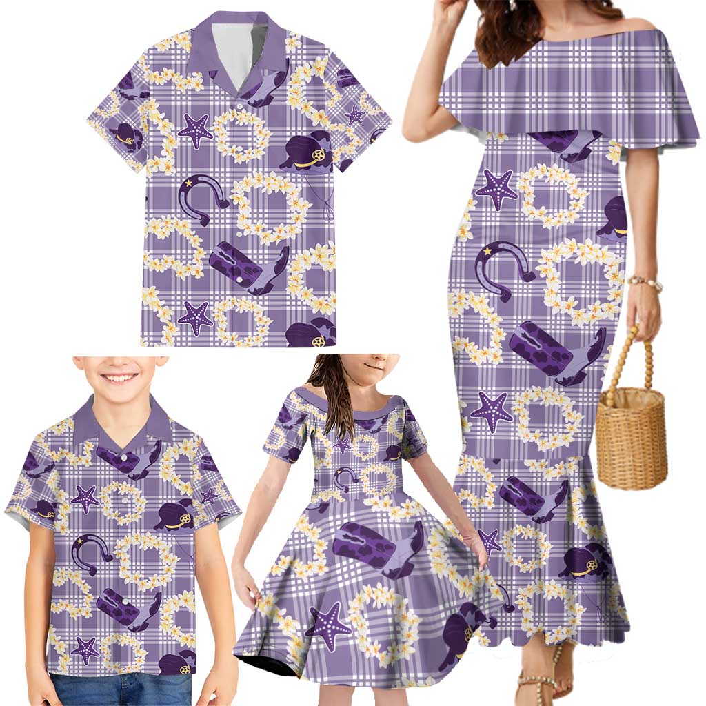 Aloha Hawaii Paniolo Lavender Palaka Family Matching Mermaid Dress and Hawaiian Shirt Coastal Rodeo - Polynesian Pride