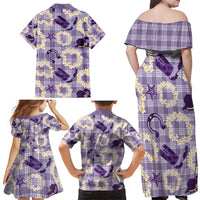 Aloha Hawaii Paniolo Lavender Palaka Family Matching Off Shoulder Maxi Dress and Hawaiian Shirt Coastal Rodeo - Polynesian Pride