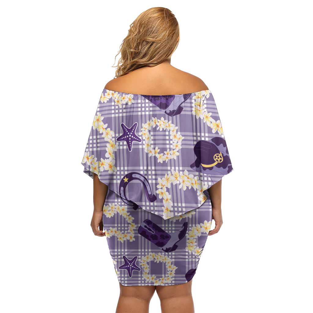 Aloha Hawaii Paniolo Lavender Palaka Family Matching Off Shoulder Short Dress and Hawaiian Shirt Coastal Rodeo - Polynesian Pride